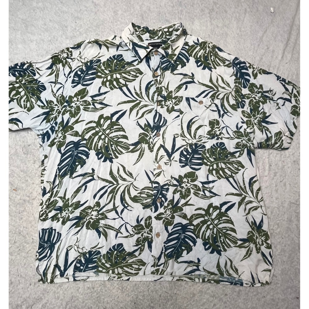 Knightsbridge Mens XL Tropical Monstera‎ Leaf Button Down Shirt Green resort